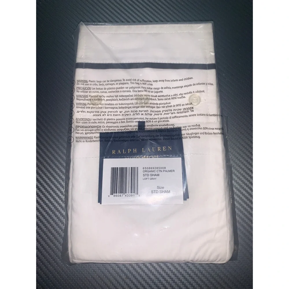 NEW Ralph Lauren Organic Cotton Percale Palmer Standard Sham Loft Gray